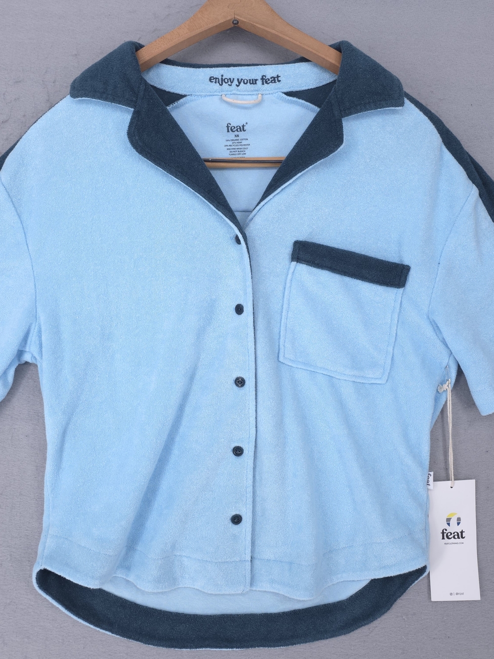 Feat Terry Cloth Button Shirt Size XS Blue Casual Relaxation Summer